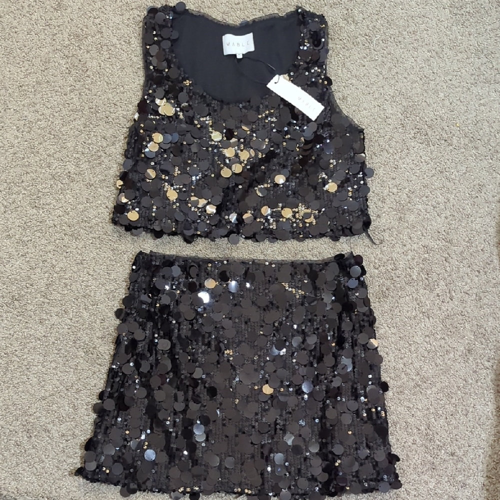 Sequin Crop Top and Skirt Set